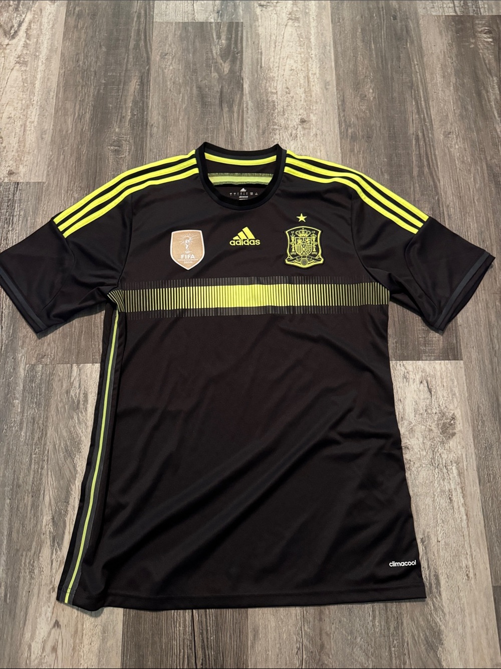 adidas 2014 Black & Neon Yellow Spain Football Jersey